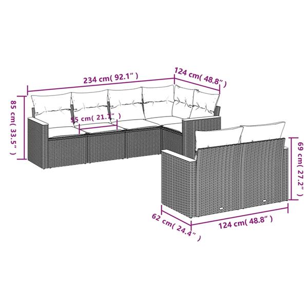 Grote foto vidaxl 7 delige loungeset met kussens poly rattan zwart tuin en terras tuinmeubelen