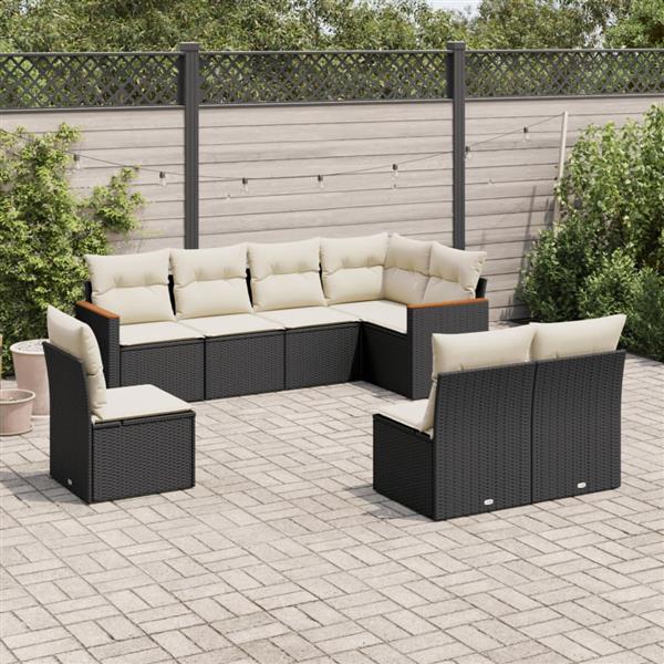 Grote foto vidaxl 8 delige loungeset met kussens poly rattan zwart tuin en terras tuinmeubelen
