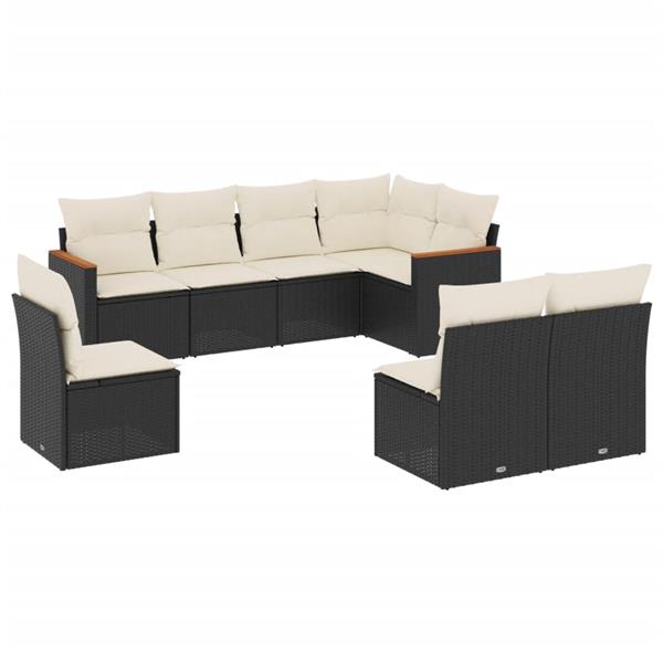 Grote foto vidaxl 8 delige loungeset met kussens poly rattan zwart tuin en terras tuinmeubelen
