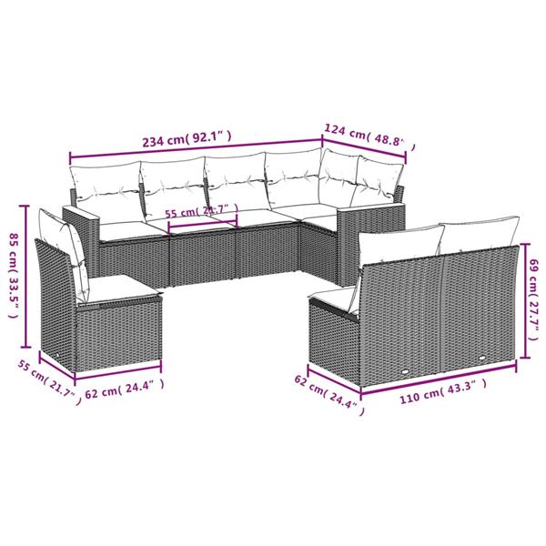 Grote foto vidaxl 8 delige loungeset met kussens poly rattan zwart tuin en terras tuinmeubelen