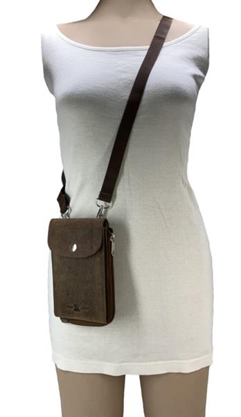 Grote foto hunterleren klein telefoontasje met schouderband kleding dames sieraden