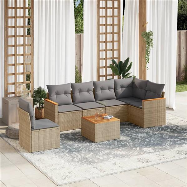 Grote foto vidaxl 7 delige loungeset met kussens poly rattan beige tuin en terras tuinmeubelen