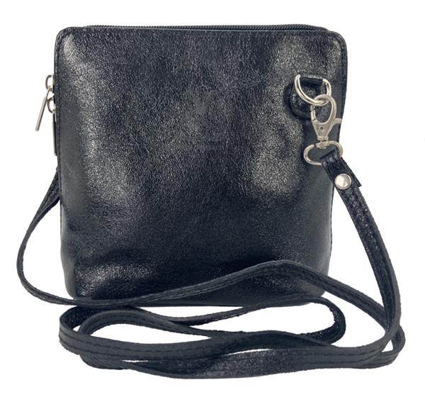 Grote foto black diamond vera pelle italiaans leren schoudertasje rits rondom kleding dames sieraden