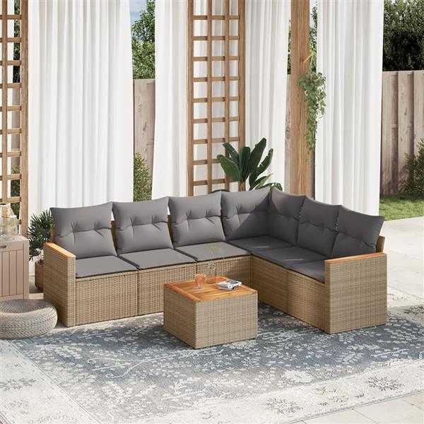 Grote foto vidaxl 7 delige loungeset met kussens poly rattan beige tuin en terras tuinmeubelen