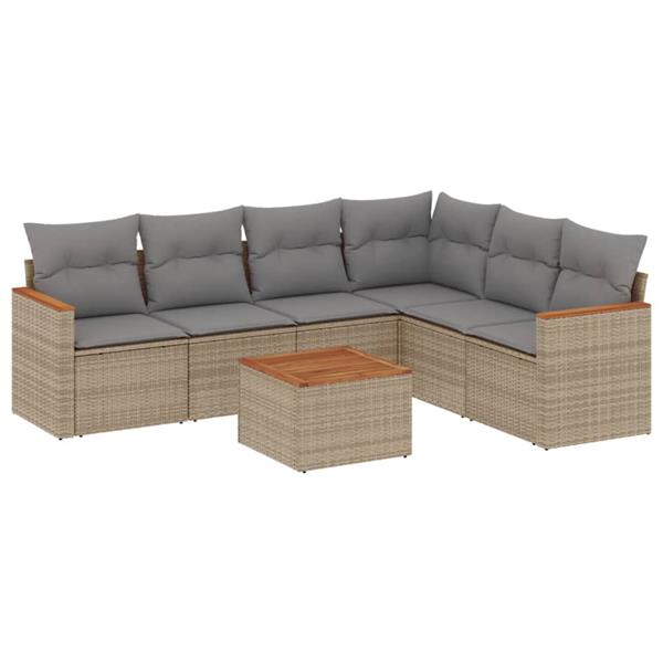 Grote foto vidaxl 7 delige loungeset met kussens poly rattan beige tuin en terras tuinmeubelen