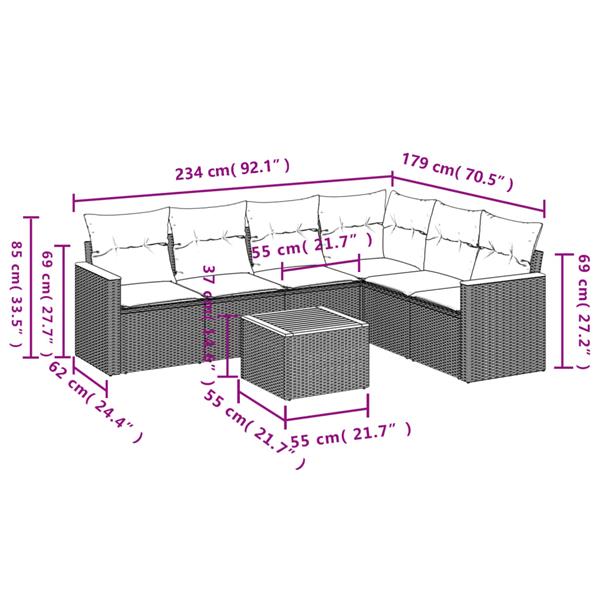 Grote foto vidaxl 7 delige loungeset met kussens poly rattan beige tuin en terras tuinmeubelen