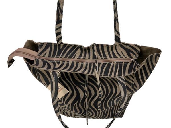 Grote foto zebra taupe vera pelle wild leren shopper sieraden tassen en uiterlijk schoudertassen