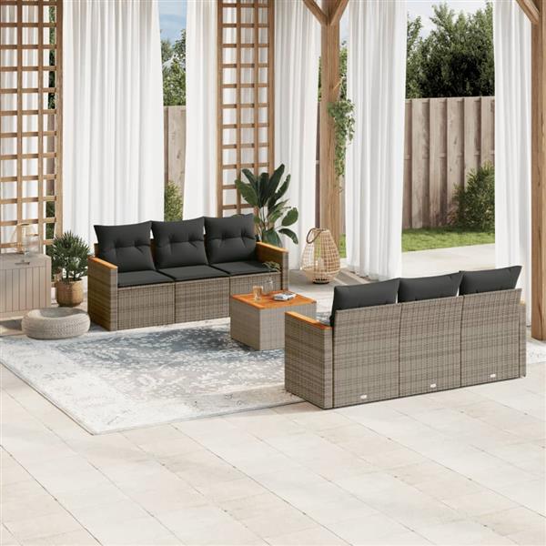 Grote foto vidaxl 7 delige loungeset met kussens poly rattan grijs tuin en terras tuinmeubelen