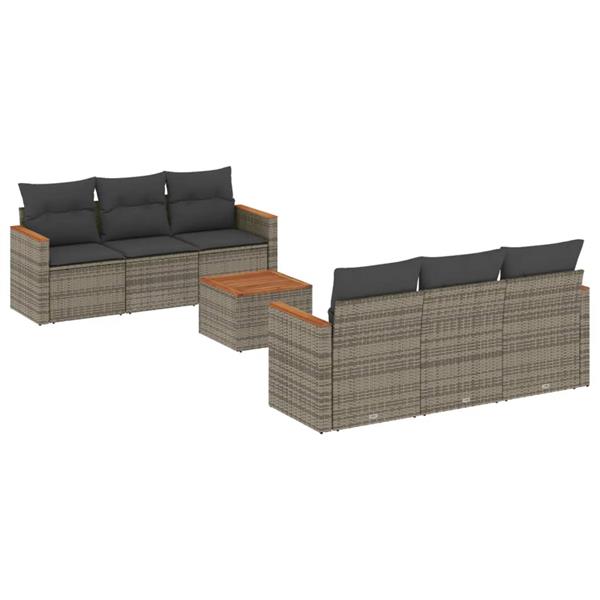 Grote foto vidaxl 7 delige loungeset met kussens poly rattan grijs tuin en terras tuinmeubelen