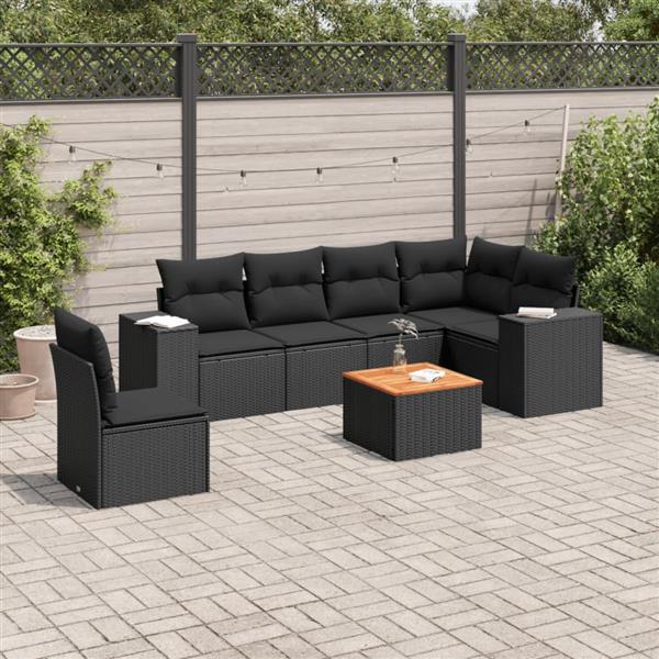 Grote foto vidaxl 7 delige loungeset met kussens poly rattan zwart tuin en terras tuinmeubelen