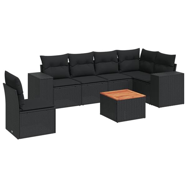 Grote foto vidaxl 7 delige loungeset met kussens poly rattan zwart tuin en terras tuinmeubelen