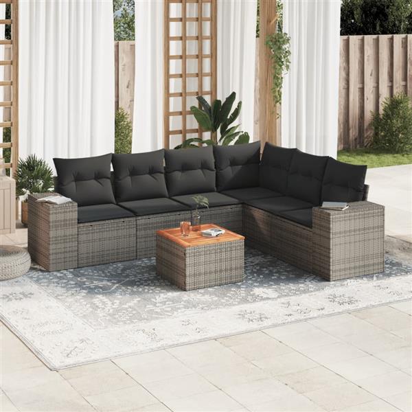 Grote foto vidaxl 7 delige loungeset met kussens poly rattan grijs tuin en terras tuinmeubelen