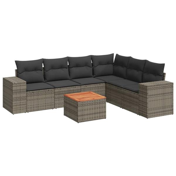 Grote foto vidaxl 7 delige loungeset met kussens poly rattan grijs tuin en terras tuinmeubelen