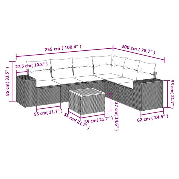 Grote foto vidaxl 7 delige loungeset met kussens poly rattan grijs tuin en terras tuinmeubelen