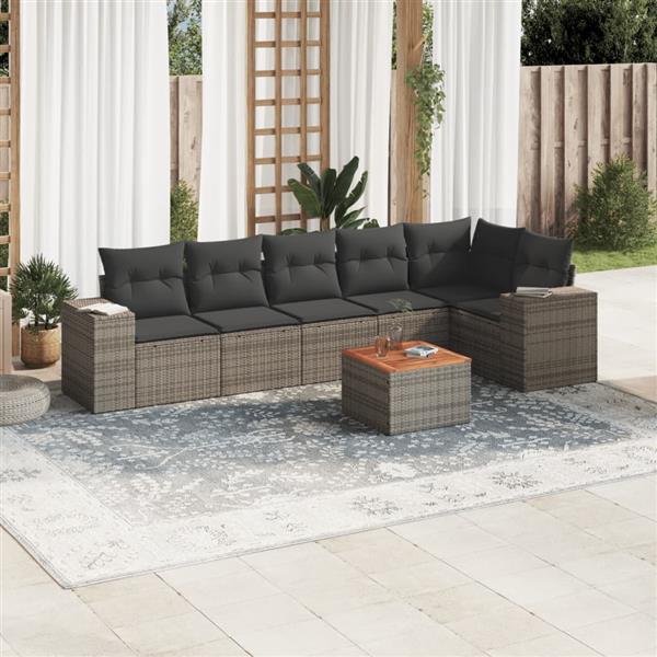 Grote foto vidaxl 7 delige loungeset met kussens poly rattan grijs tuin en terras tuinmeubelen