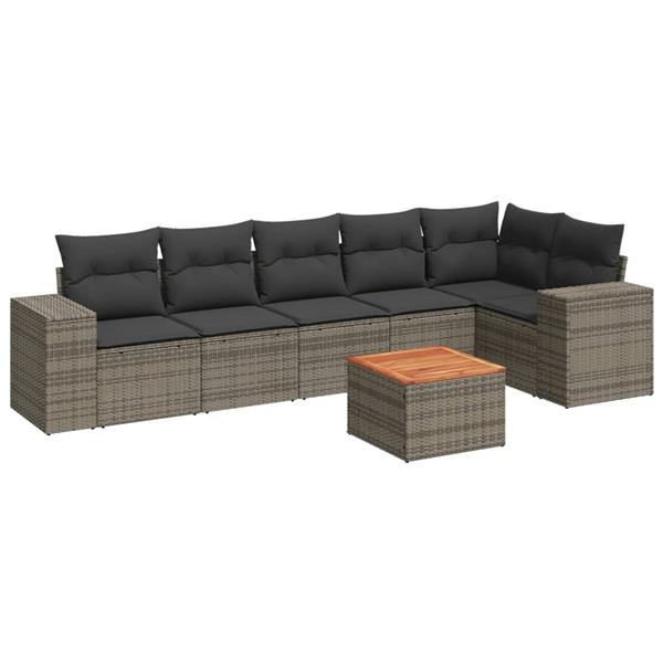 Grote foto vidaxl 7 delige loungeset met kussens poly rattan grijs tuin en terras tuinmeubelen