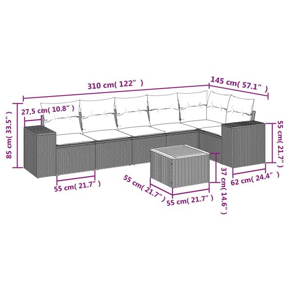 Grote foto vidaxl 7 delige loungeset met kussens poly rattan grijs tuin en terras tuinmeubelen