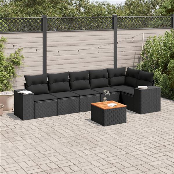 Grote foto vidaxl 7 delige loungeset met kussens poly rattan zwart tuin en terras tuinmeubelen
