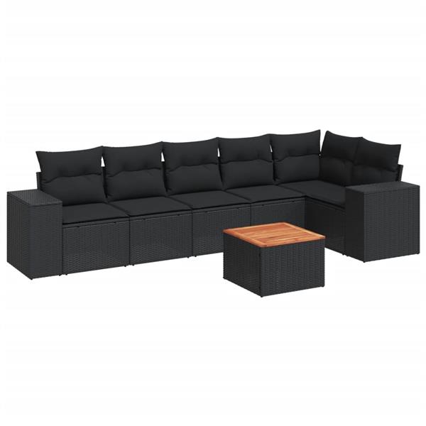 Grote foto vidaxl 7 delige loungeset met kussens poly rattan zwart tuin en terras tuinmeubelen