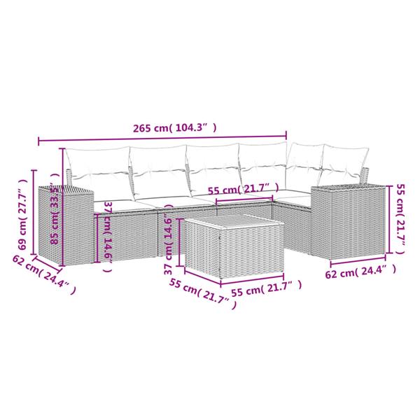 Grote foto vidaxl 6 delige loungeset met kussens poly rattan beige tuin en terras tuinmeubelen