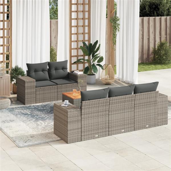 Grote foto vidaxl 6 delige loungeset met kussens poly rattan grijs tuin en terras tuinmeubelen