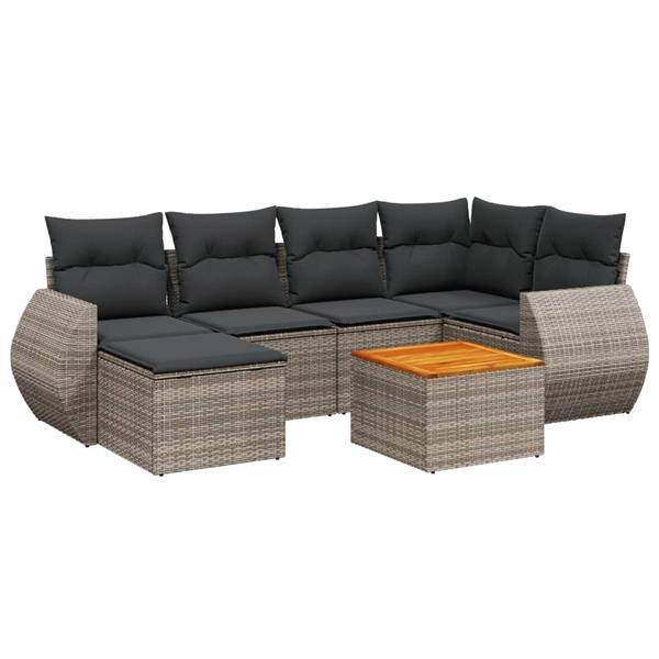 Grote foto vidaxl 7 delige loungeset met kussens poly rattan grijs tuin en terras tuinmeubelen