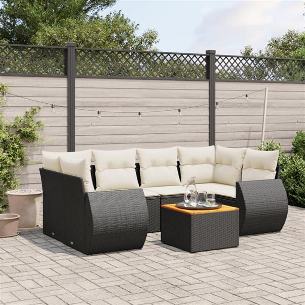 Grote foto vidaxl 7 delige loungeset met kussens poly rattan zwart tuin en terras tuinmeubelen