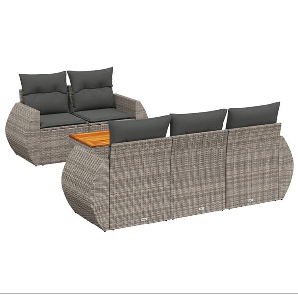 Grote foto vidaxl 6 delige loungeset met kussens poly rattan grijs tuin en terras tuinmeubelen