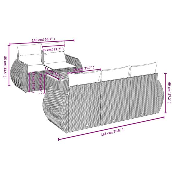 Grote foto vidaxl 6 delige loungeset met kussens poly rattan grijs tuin en terras tuinmeubelen