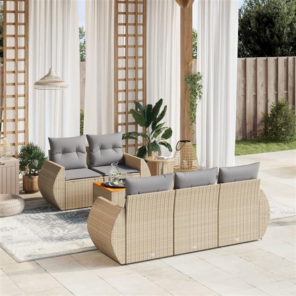 Grote foto vidaxl 6 delige loungeset met kussens poly rattan beige tuin en terras tuinmeubelen