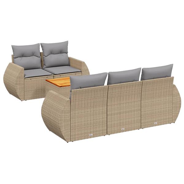 Grote foto vidaxl 6 delige loungeset met kussens poly rattan beige tuin en terras tuinmeubelen