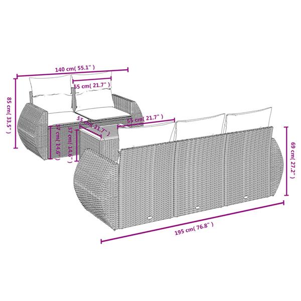 Grote foto vidaxl 6 delige loungeset met kussens poly rattan beige tuin en terras tuinmeubelen