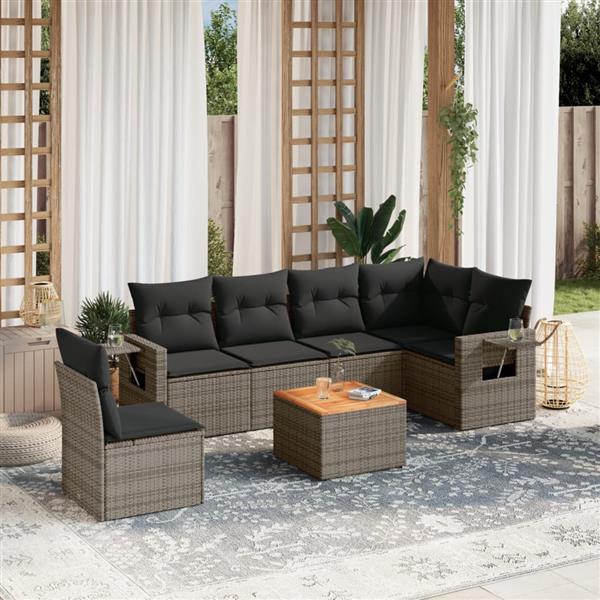 Grote foto vidaxl 7 delige loungeset met kussens poly rattan grijs tuin en terras tuinmeubelen