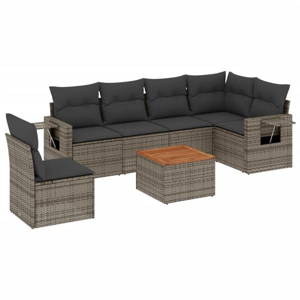 Grote foto vidaxl 7 delige loungeset met kussens poly rattan grijs tuin en terras tuinmeubelen