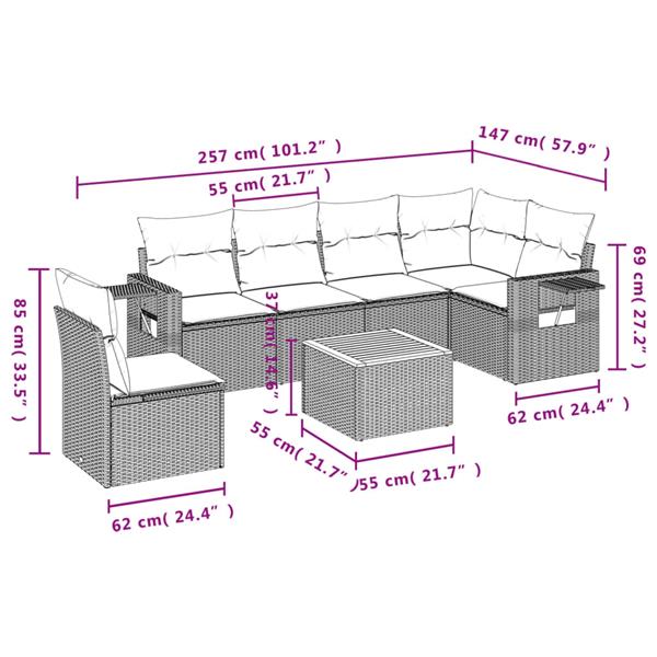 Grote foto vidaxl 7 delige loungeset met kussens poly rattan grijs tuin en terras tuinmeubelen