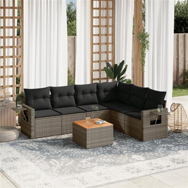Grote foto vidaxl 7 delige loungeset met kussens poly rattan grijs tuin en terras tuinmeubelen