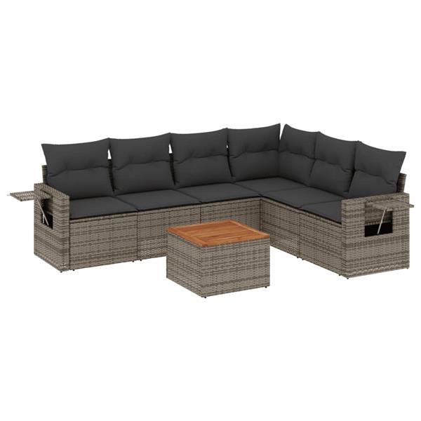 Grote foto vidaxl 7 delige loungeset met kussens poly rattan grijs tuin en terras tuinmeubelen