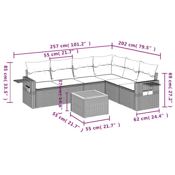 Grote foto vidaxl 7 delige loungeset met kussens poly rattan grijs tuin en terras tuinmeubelen
