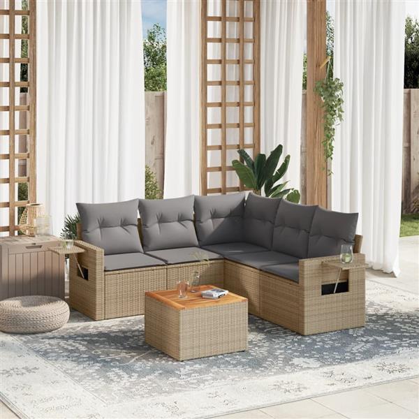 Grote foto vidaxl 6 delige loungeset met kussens poly rattan gemengd beige tuin en terras tuinmeubelen