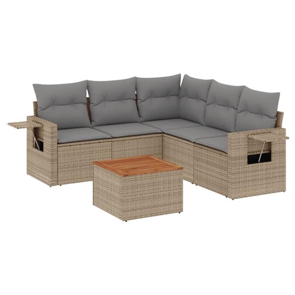 Grote foto vidaxl 6 delige loungeset met kussens poly rattan gemengd beige tuin en terras tuinmeubelen