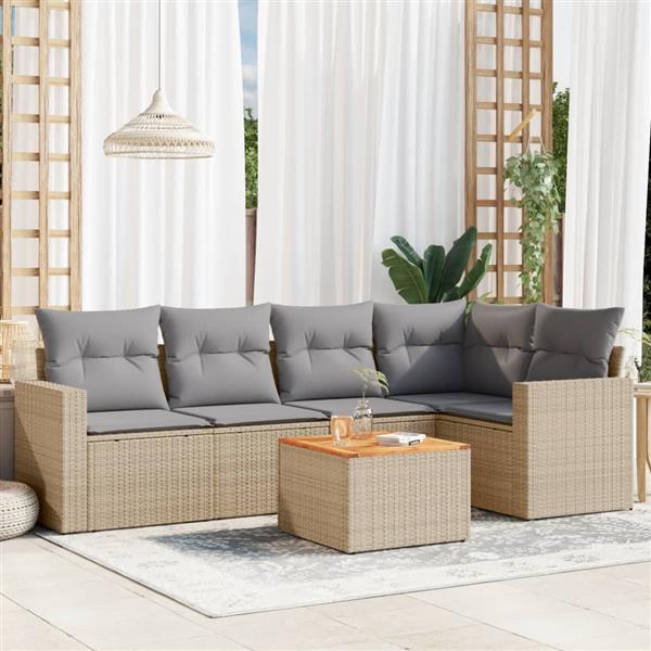 Grote foto vidaxl 6 delige loungeset met kussens poly rattan gemengd beige tuin en terras tuinmeubelen