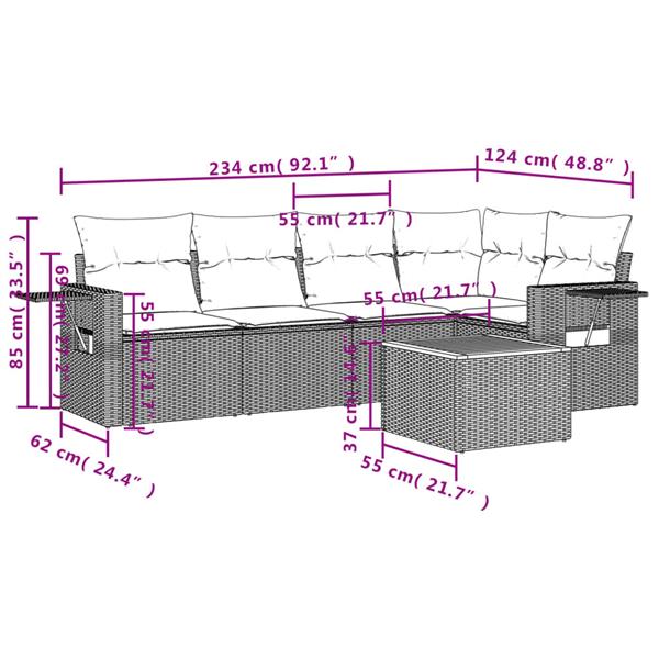 Grote foto vidaxl 6 delige loungeset met kussens poly rattan gemengd beige tuin en terras tuinmeubelen