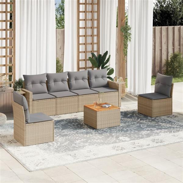 Grote foto vidaxl 7 delige loungeset met kussens poly rattan gemengd beige tuin en terras tuinmeubelen
