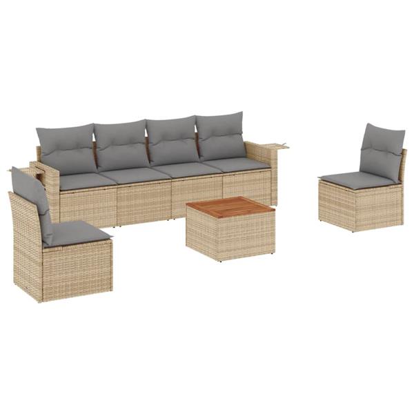 Grote foto vidaxl 7 delige loungeset met kussens poly rattan gemengd beige tuin en terras tuinmeubelen