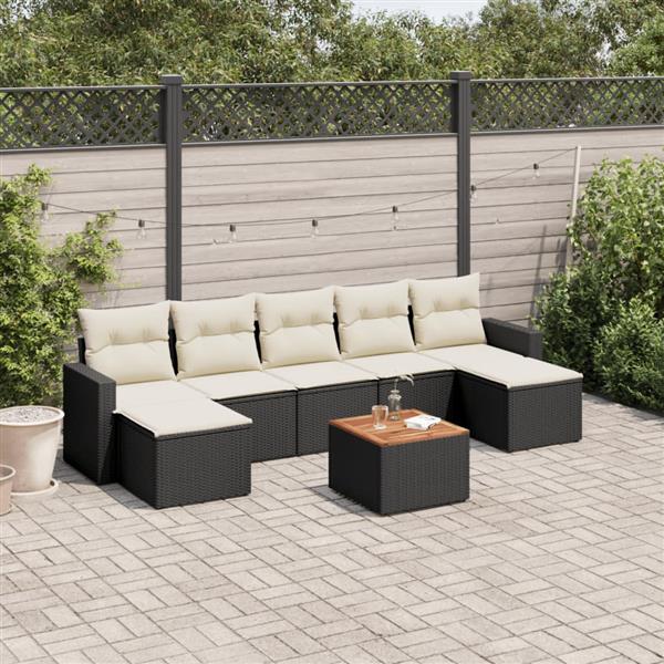 Grote foto vidaxl 8 delige loungeset met kussens poly rattan zwart tuin en terras tuinmeubelen