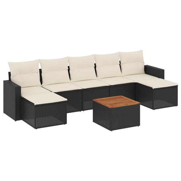 Grote foto vidaxl 8 delige loungeset met kussens poly rattan zwart tuin en terras tuinmeubelen