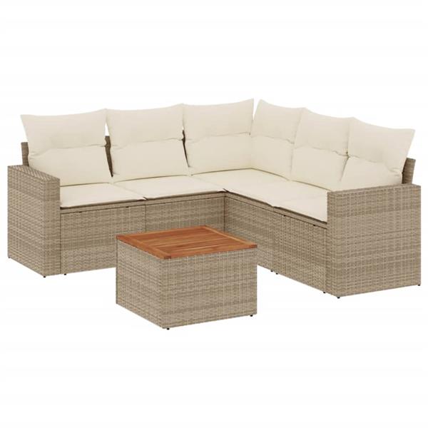 Grote foto vidaxl 6 delige loungeset met kussens poly rattan beige tuin en terras tuinmeubelen
