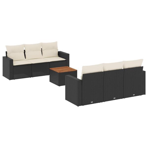 Grote foto vidaxl 7 delige loungeset met kussens poly rattan zwart tuin en terras tuinmeubelen