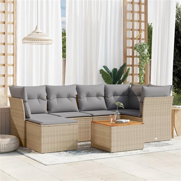 Grote foto vidaxl 7 delige loungeset met kussens poly rattan gemengd beige tuin en terras tuinmeubelen