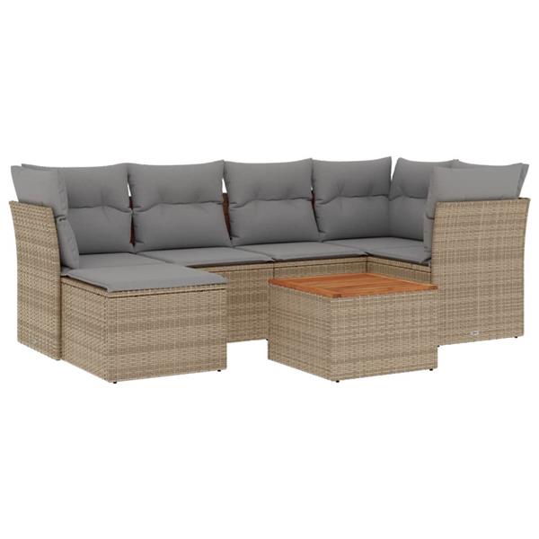 Grote foto vidaxl 7 delige loungeset met kussens poly rattan gemengd beige tuin en terras tuinmeubelen